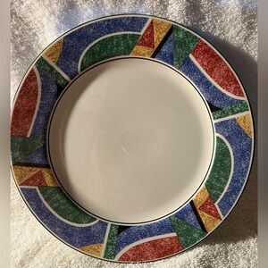 2 Sango FLAIR Geometric Rim Ceramic Dinner Plate 10 1/2”